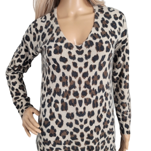 PROJECT 100% Cashmere Leopard Print V-neck Sweater sz S - Picture 2 of 5